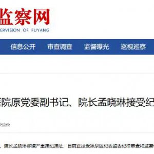 阜陽市第五人民醫(yī)院原黨委副書記、院長孟曉琳被查！